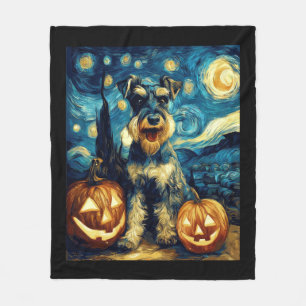 Cute Miniature Schnauzer Dog Halloween Jack O Lant Fleece Blanket