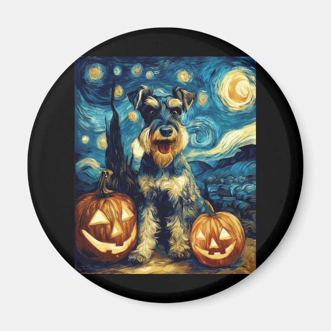 Cute Miniature Schnauzer Dog Halloween Jack O Lant Magnet (Front)