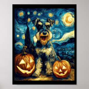 Cute Miniature Schnauzer Dog Halloween Jack O Lant Poster