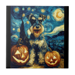 Cute Miniature Schnauzer Dog Halloween Jack O Lant Tile