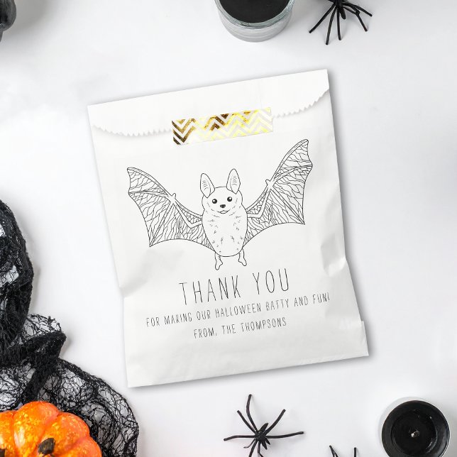 Cute Minimal Bat Line Art Halloween Thank You Favour Bags (Creator Uploaded)