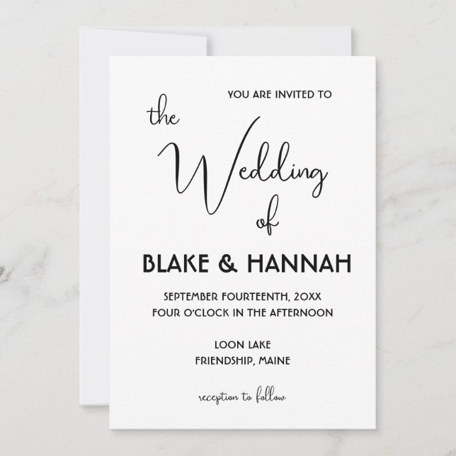 Cute Minimal Boho Wedding Handwritten Font Invitation (Front)