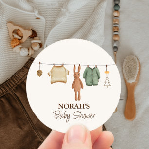 Cute Minimal Boho Winter Boy Clothes Baby Shower Classic Round Sticker