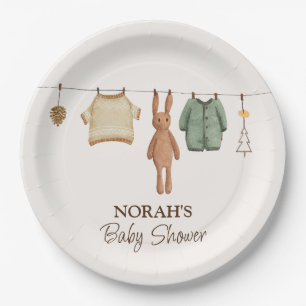 Cute Minimal Boho Winter Boy Clothes Baby Shower  Paper Plate