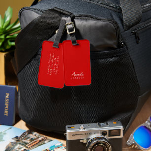 Cute Minimal Bright Red Monogram Full Name Luggage Tag
