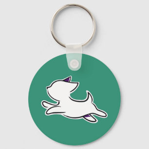 Cute Minimal Dog Keychain – White Pup on Green