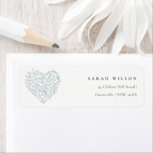 Cute Minimal Dusky Blue Floral Heart Address