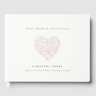 Cute Minimal Dusky Blush Floral Heart Baby Shower Guest Book