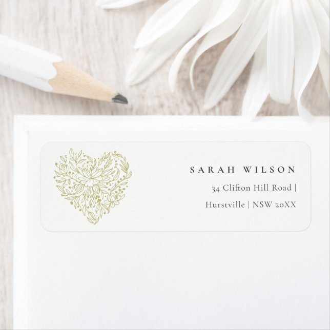 Cute Minimal Dusky Green Floral Heart Address (Insitu)
