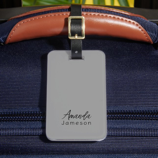 Cute Minimal Grey Monogram Full Name Luggage Tag (Front Insitu 2)