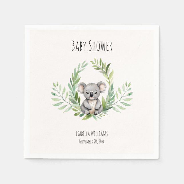 Cute Minimal Koala Bear Baby Shower  Napkin (Front)