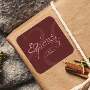 Cute Minimal Modern Maroon Script Galentines Day Square Sticker