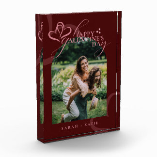Cute Minimal Modern Maroon Script Galentine's  Photo Block