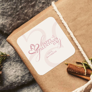 Cute Minimal Modern Pink Cream Script Galentine's  Square Sticker