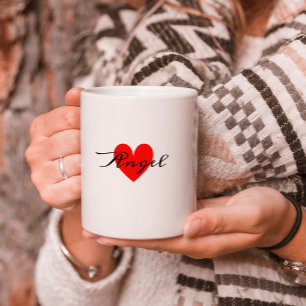 Cute Minimal Modern White Red Heart Add Your Name Coffee Mug