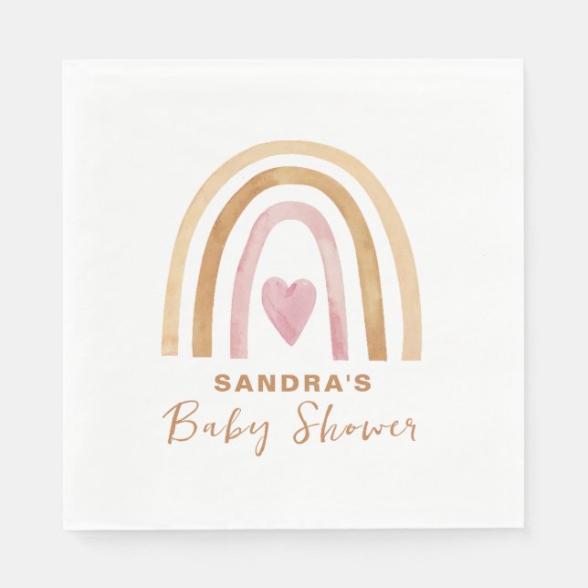 Cute Minimal Neutral Boho Rainbow Baby Shower  Napkin (Front)
