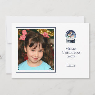 Cute Minimal One Photo Christmas Snow Globe Holiday Card