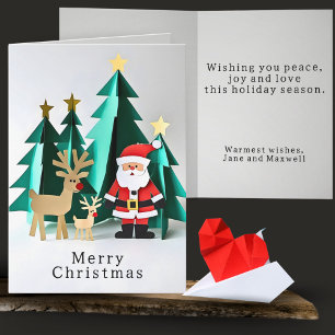Cute Minimal Origami Santa Forest Scene Christmas Card