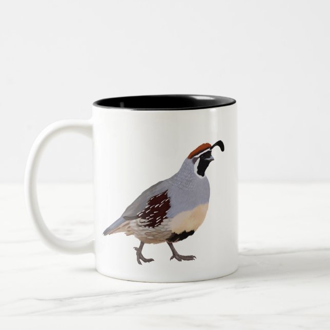 Cute Minimal Quail Drawing Two-Tone Coffee Mug (Left)
