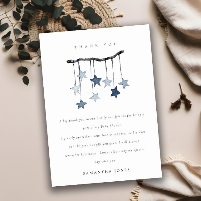 Cute Minimal Star Mobile Blue Boy Baby Shower Thank You Card (Creator Uploaded)