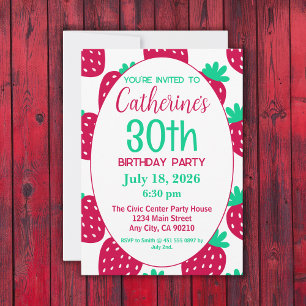 Cute Minimal Strawberry Pattern, 30th Birthday Invitation