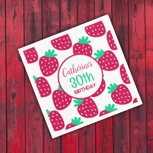 Cute Minimal Strawberry Pattern in Red and Green Napkin