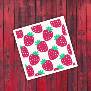 Cute Minimal Strawberry Pattern in Red and Green Napkin