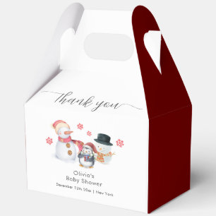 Cute Minimal Winter Penguin Snowman Baby Shower Favour Box