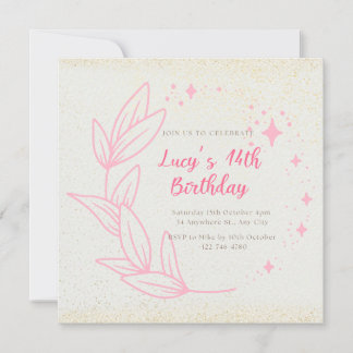 Cute Minimalist 14th birthday invitation