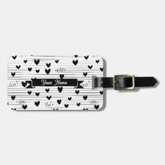 Cute Minimalist Abstract Line Love Black Luggage Tag
