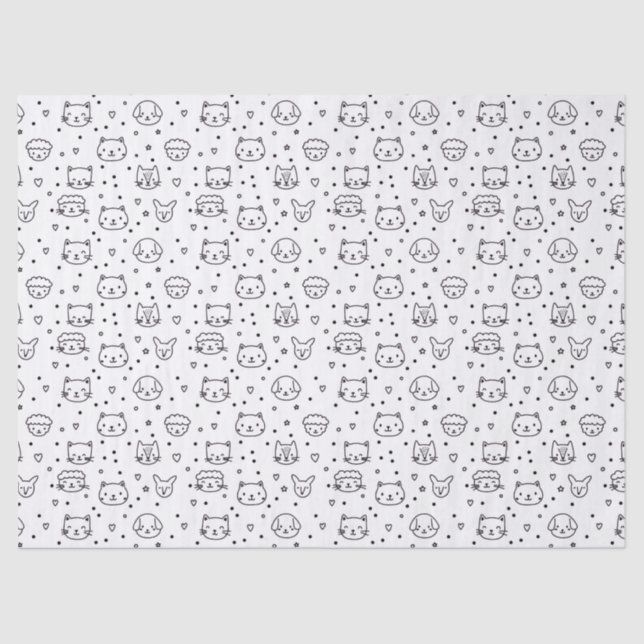 Cute Minimalist Animal Faces Doodle Tissue Paper (Front)