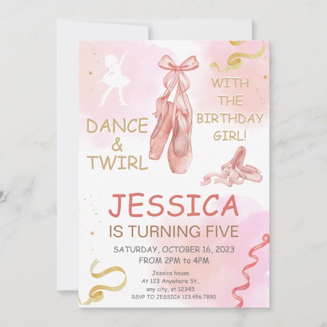 Cute Minimalist Ballerina shoes Floral Birthday Invitation (Front)
