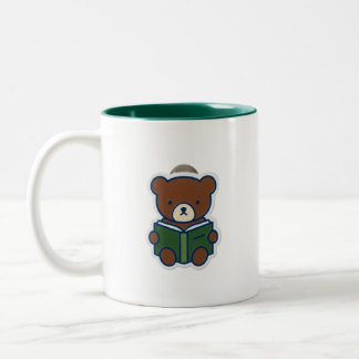 Cute Minimalist Bear Reading Book Cartoon Two-Tone Coffee Mug