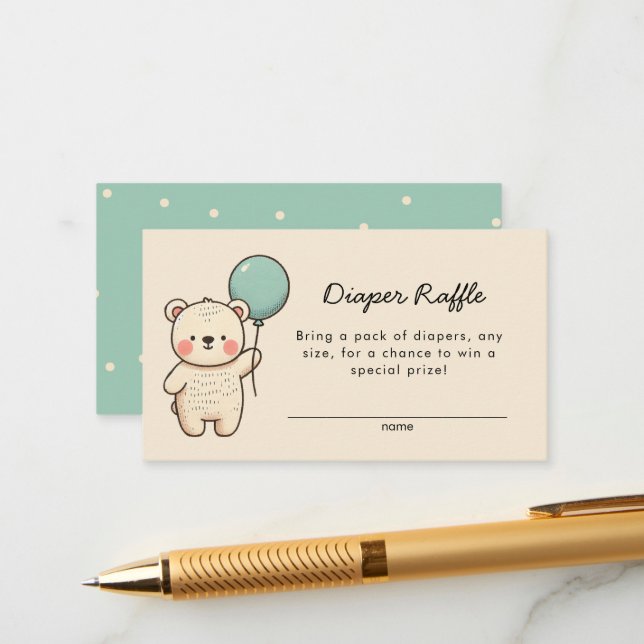 Cute Minimalist Bearly Wait Diaper Raffle Enclosure Card (Front/Back In Situ)