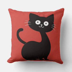 Cute Minimalist Black Cat Cartoon Funny Cat Cushion