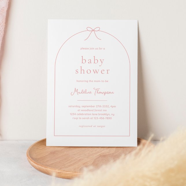 Cute Minimalist Blush Pink Ribbon Bow Baby Shower  Invitation (Creator Uploaded)