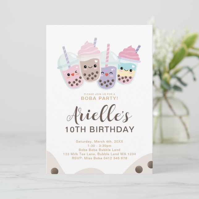 Cute Minimalist Boba Bubble Milk Tea Invitation (Standing Front)
