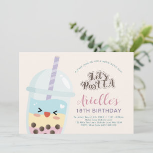 Cute Minimalist Boba Bubble Tea Birthday Invitation