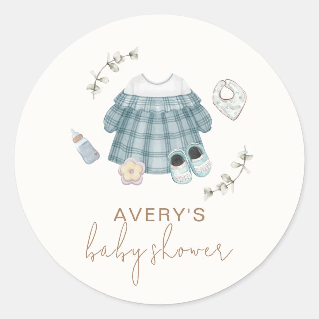 Cute Minimalist Boho Clothes Pattern Baby Shower Classic Round Sticker (Front)