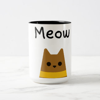 Cute Minimalist Brown Cat Meow Two-Tone Coffee Mu Mug