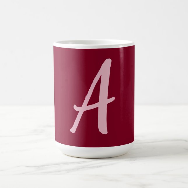 Cute Minimalist Burgundy Red Calligraphy Monogram Coffee Mug (Center)