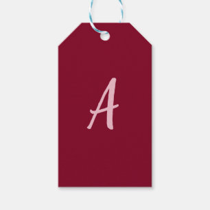 Cute Minimalist Burgundy Red Calligraphy Monogram Gift Tags