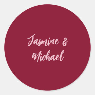 Cute Minimalist Burgundy Red Calligraphy Own Name Classic Round Sticker
