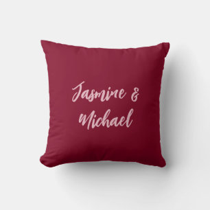 Cute Minimalist Burgundy Red Calligraphy Own Name Cushion