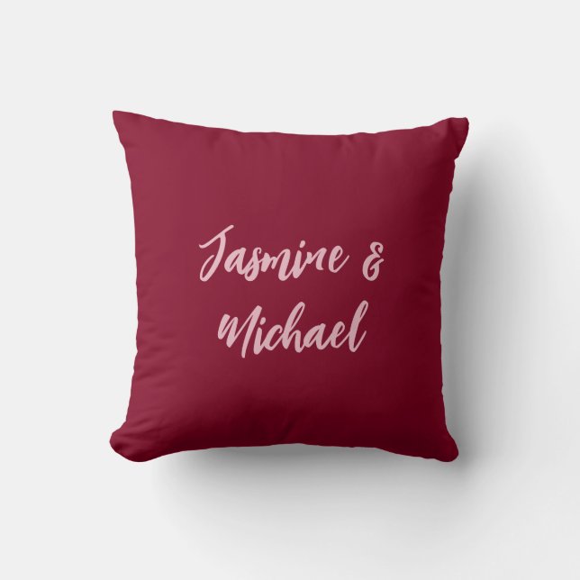 Cute Minimalist Burgundy Red Calligraphy Own Name Cushion (Front)