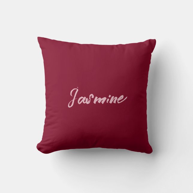 Cute Minimalist Burgundy Red Calligraphy Own Name Cushion (Front)