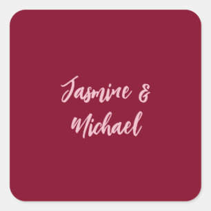 Cute Minimalist Burgundy Red Calligraphy Own Name Square Sticker