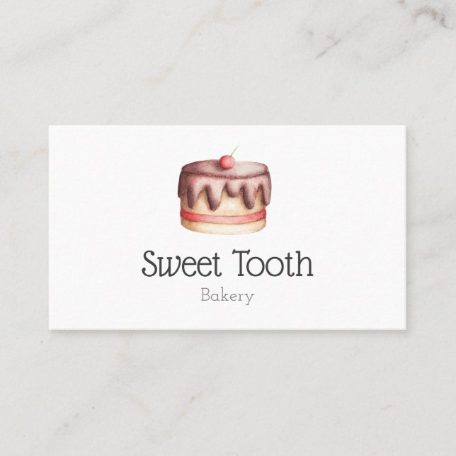 Cute Minimalist Cake Bakery Illustrated Business Card (Front)