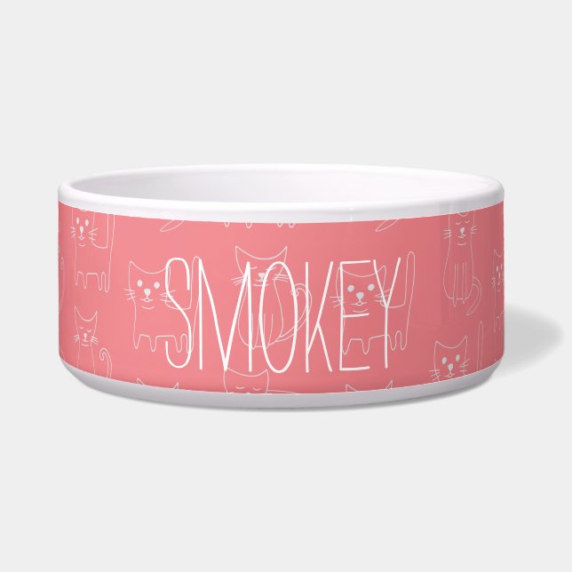 Cute Minimalist Cat Line Pattern Customisable Name (Front)