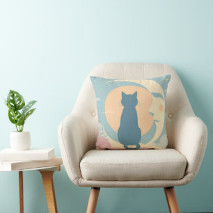 Cute Minimalist Cat on Crescent Moon Pillow – Past